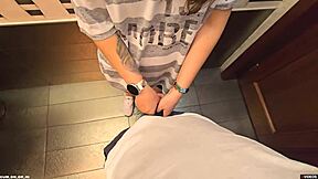 Stranger fills panties with cum in restaurant toilet again