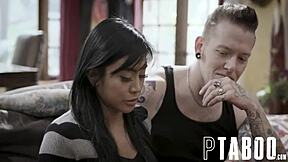 ember snow cheats with huge cock while licking pussy in the snow