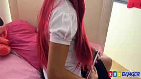 Pervert gropes stepsister's huge tits then fucks her tight shaved pussy