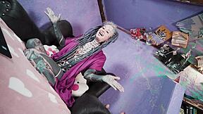 Tattooed Goth Model Teases with Live Anal Toy Penetration