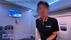 japanese stewardess serves passenger blowjob creampie pussy instead of meal flight service