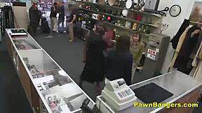 Customer Fucks Cash for Hairy Pussy Pound on Desk