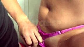 wife bends for anal pounding in restaurant bathroom as cuckold films close