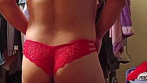 Isn't my new red lingerie perfect for teasing in this crossdressing shemale shoot?