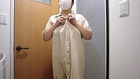 Married Japanese Bride Milf with Big Tits Masturbates Standing in Wedding Dress Feeling Intense Pleasure!