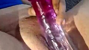 giant dildo slams blonde deep she flashes pierced tits part 2!!
