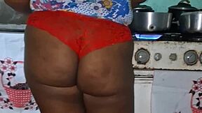 thick ebony bbw shows off her huge curvy ass and big tits in kitchen