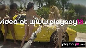 yo bubble-covered misty stone and nude ebony teen gfs wash car