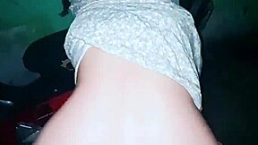 Skinny Asian teen bent over motorbike fucked in neighborhood alley