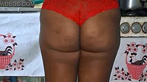 thick ebony bbw shows off her huge curvy ass and big tits in kitchen