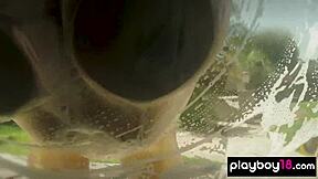 yo bubble-covered misty stone and nude ebony teen gfs wash car