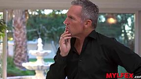 mylfex bombastic big tits secretary deepthroats bosses during rough double penetration billiards!