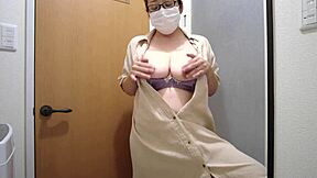 Married Japanese Bride Milf with Big Tits Masturbates Standing in Wedding Dress Feeling Intense Pleasure!