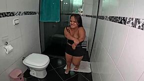 Girls prep with giant dildo backstage fun