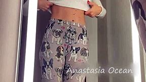 i'm trying on lingerie in this public fitting room with my shaved pussy out naked