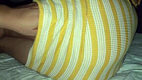 stepsister sneaks on bed spreads hairy pussy for my small cock play