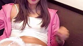 crossdressing ladyboy jerks cock with pantyhose over crotch live