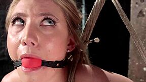 blonde bdsm slave hogtied whipped hard then fingered with toys in bizarre bondage punishment