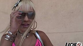 blonde gets fucked rough outdoors on road to ibiza with cumshot