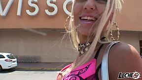 blonde gets fucked rough outdoors on road to ibiza with cumshot