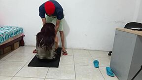 she strips slow teasing that smooth pussy while working out her curves.