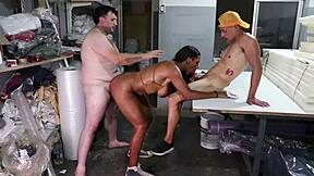 trio surprise with rappi guy and ebony big ass leads to cum facials