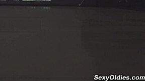 naughty young babe rides step grandpa's cock cowgirl style on the bed.