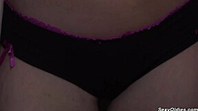 naughty young babe rides step grandpa's cock cowgirl style on the bed.