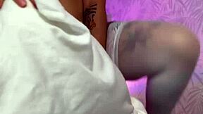 Babe's Split Tongue Pillow Pussy Rub Leads To Deep Ass Fuck Closeup