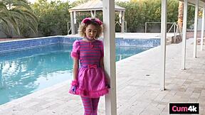 Skinny Blonde Spinner Begs for Creampie on Halloween Night