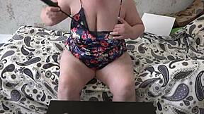 Busty Russian MILF with Fat Ass Slaps Pussy on Webcam to Orgasm
