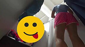 whoa hidden cam catches curvy milf's big hairy pussy in fitting room no panties!