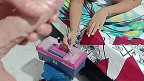 Colombian pregnant wife reluctantly sucks cock while painting nails at home