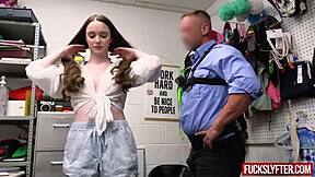 summer break shoplifting turns into shy teen's hardcore office pounding