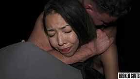 Snow white pretty petite teen submits to rough doggystyle monster cock