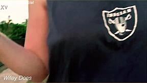 Wifey feels wild flashing big tits on street outdoor