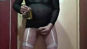 i feel so degraded drinking my piss-cum mix as crossdressing sissy