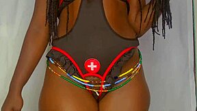 Big booty ebony nurse dances sensually then strips naked in hospital