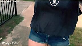 Wifey feels wild flashing big tits on street outdoor