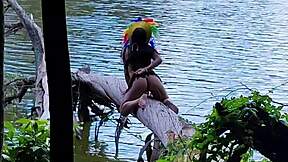 Rebecca Santos returns outdoors taking anal creampie that squirts from tight vag