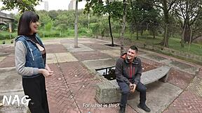 Muscular latina slut recruits random metro guy for outdoor doggystyle pounding