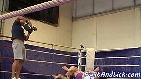Skinny Lesbians Wrestle Dominate In Boxing Ring Catfight