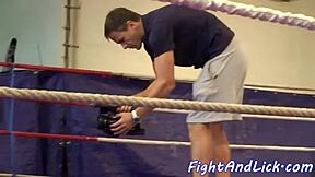 Skinny Lesbians Wrestle Dominate In Boxing Ring Catfight