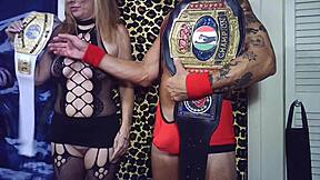 porn shoot bts wrestler sucks cock after head scissors and boston crab matches hot!