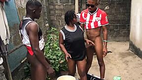 two brothers dominate submissive stepmother by the well