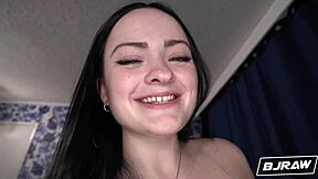 Perky brunette imani valor gags deep on monster cock pov