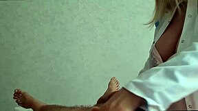 Beautiful Big Tits Masseuse Doctor Strokes Aroused Patient's Huge Cock