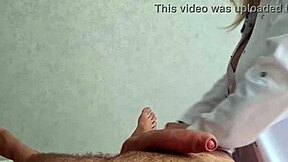 Beautiful Big Tits Masseuse Doctor Strokes Aroused Patient's Huge Cock