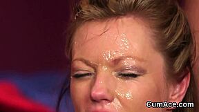 imagine this nasty doll swallowing jizz loads from blowbang faces