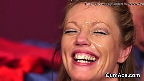 imagine this nasty doll swallowing jizz loads from blowbang faces